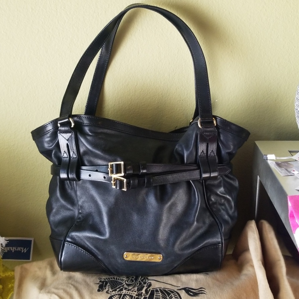 BURBERRY BRIDDLE BLACK LEATHER TOTE BAG
